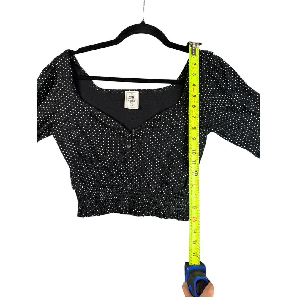 We The Free Free People Black Polka Dot Smocked Crop Top Puff Sleeve XS